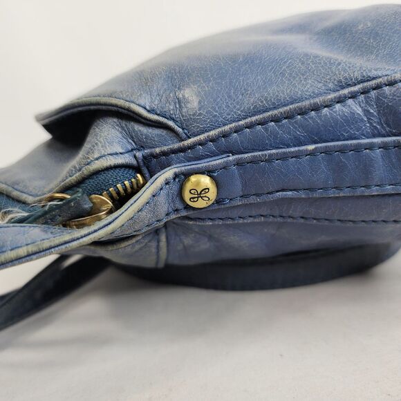 Hobo International Blue Distressed Leather Crossbody Purse Dome Top Zip Bag - Picture 8 of 16